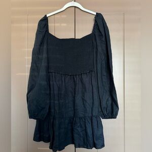 Quince Black Smocked Minidress